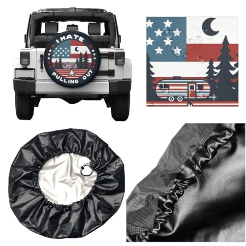 Image of Universal Fit Spare Tire Cover for RV, SUV, and Camper Trailers - Weatherproof Wheel Protector, I Hate Pulling Out Flag Decorative Camper Spare Tire Cover 17 in