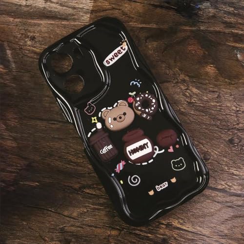 Image of for Samsung Galaxy A55 5G 3D Cartoon Cute Hunny Coffee Bear and Donut Soft Case with Soft Silicone Design Drop Protection Case for Women Girls Back Cover for Samsung Galaxy A55 5G (Black)