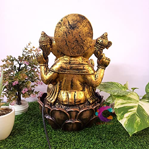Image of Decorative Water Fountain for Home Decor, Office, Indoor & Outdoor, Garden, Puja Room, Vaastu, Reception, Spa, Gifting. (C-027 Antique Golden Ganesha)