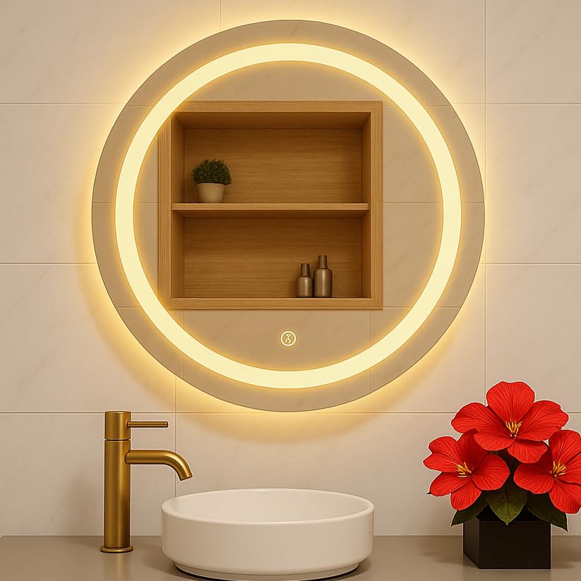 Glass Mirrify Framed Round Wall Mounted Led Mirror With Light | Touch Sensor Bathroom Mirror With 3 Light Mode (24 X 24 Inches), Transparent-image-29