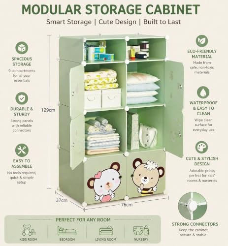 Image of Mevigo Foldable Plastic Wardrobe for Clothes - 6+2 Door Baby Cupboard for Clothes Storage, Wardrobe for Kids, Plastic Almirah, Collapsible Wardrobe for Kids Livingroom & Home -Green-Z4