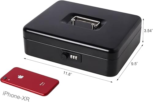 Miniatura 4 de Caja de dinero grande con cerradura de combinación, caja de dinero de metal para efectivo, caja de bloqueo Lovndi con bandeja de dinero, 11.8 x 9.5