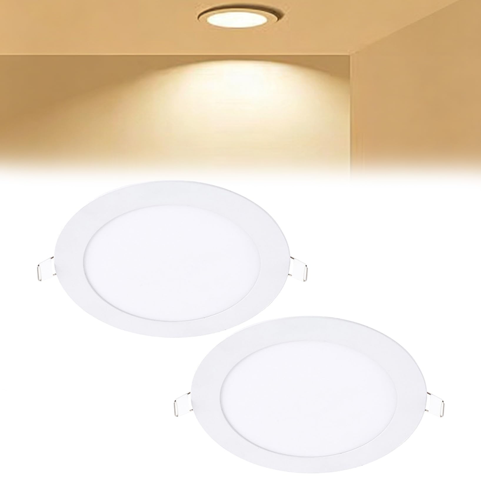 VOGHMOLD 12W Ultra Slim LED Downlight 7 inch, 3000K Recessed Ceiling Light, Cut Φ155-160mm, AC85-265V Flush Mount Spotlights Aluminum Round Panel Lights for Office Hallway, 2 Pack