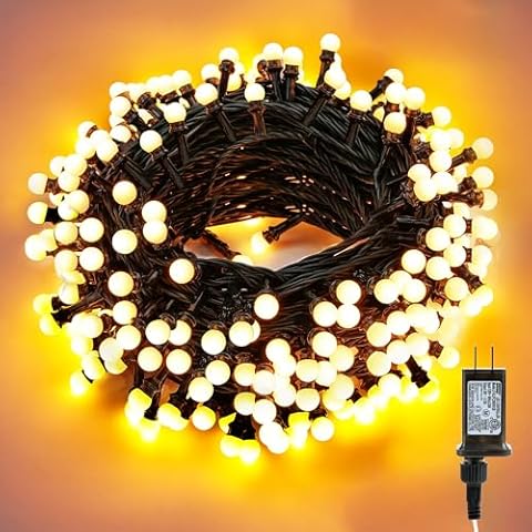 BrizLabs String Lights Warm White, 66ft 200 LED Christmas String Lights with Timer, 8 Modes Christmas Berry Lights, Xmas Tree Globe Lights Outdoor Mini Tree Light for Christmas Tree Home Party Patio Cover