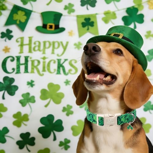 Image of St. Patrick's Day Dog Collar, UP URARA PUP Shamrock Adjustable Pet Collar with Quick Release, St. Patrick's Day Dog Accessories for Small Medium Large Dogs