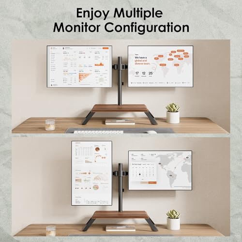 Image of AOKCOS Dual Monitor Stand Riser for 12-27 Inch Computer Screens, Freestanding Double Monitor Stand for Desk, Adjustable Dual Monitor Mount Each Arm Hold up to 22lbs, VESA 75x75 /100x100mm