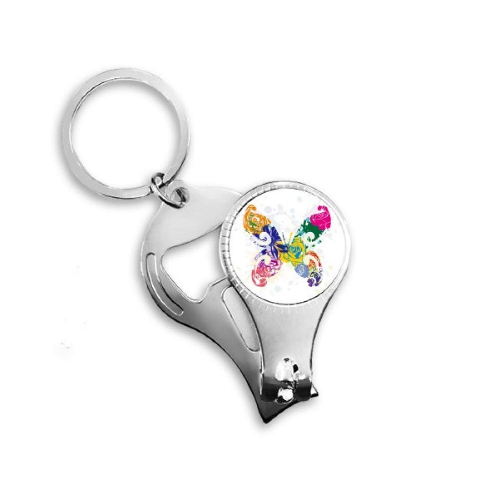 Porte-clés avec décapsuleur papillons et motif floral en métal coloré