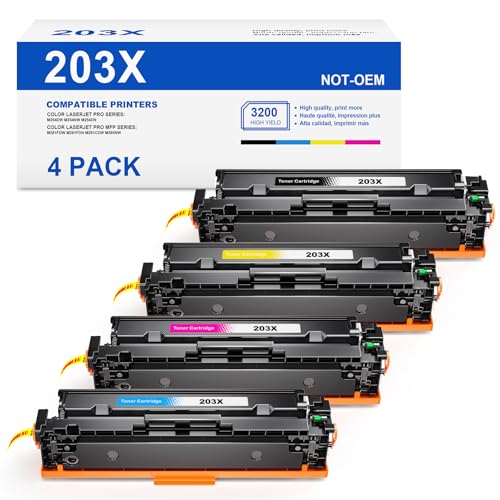 Toner 203X CF540X Cartucho de Tóner Compatible para HP 203X CF540X CF541X CF542X CF543X para HP Color LaserJet Pro MFP M281fdw M281fdn M280nw M281cdw M254dw M254nw M254dn (4 Paquetes)