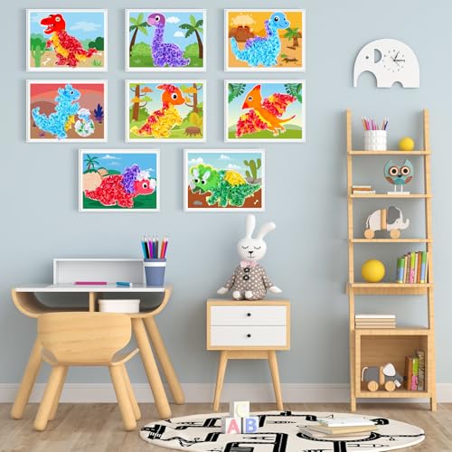 Image of Lonfliness 8PCS Poke Craft Kit Dinosaur No-Mess Fabric Sewing Art Fabric Puzzle Puncture Painting Dino Gift Creative Activity Game Birthday Party Favors