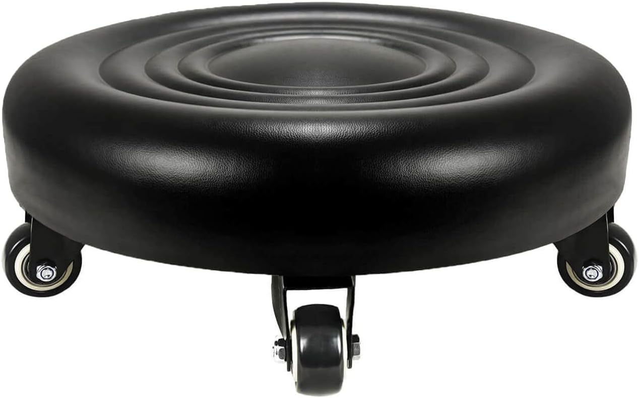 Rolling Stools with 5 Wheels Modern Low Roller Seat Stool for Home Office Men Wemen Girl Shop Salon Kitchen Garage or Sofa Foot Rest Black