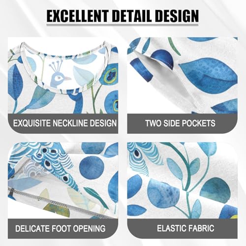 ALAZA Peacock Watercolor Blue Cartoon Pajamas Short Sleeve 2 Piece Sleepwear Top and Bottom Pajama Set Unisex4