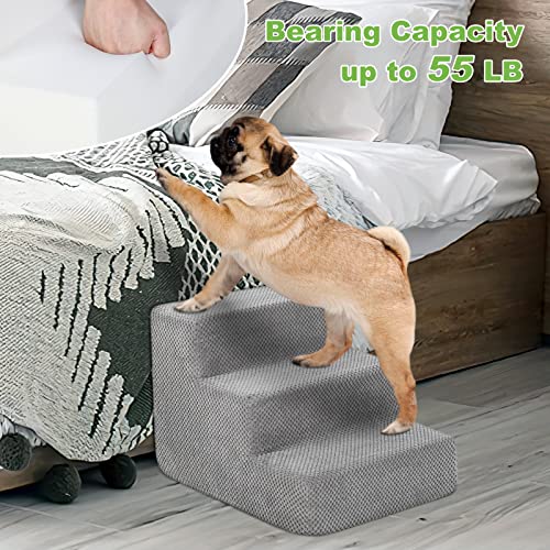 Dogbaby Dog Stairs, Pet Stairs For Beds And Couch, Non-Slip Pet Steps With Removable Washable Cover，Dog Stairs & Steps For Small Dogs Cats, 3 Step-Grey #TOP4
