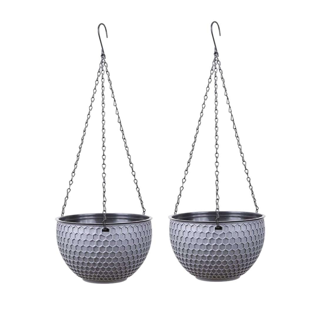Hperu 2Pcs Hanging Planter, Self Watering Hanging Plant Pots Minimalist Style Flower Pots Basket with Drainage Hole for Indoor Outdoor Decor Grey(M)
