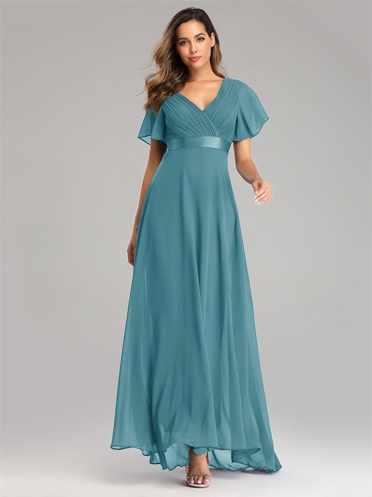 Lawawa Chiffon Ballkleid Damen Festkleid Elegantes Abendkleid Brautjungfer A-Linie Chiffon V Ausschnitt Brautjungfernkleid Elegant Lang Ballkleid
