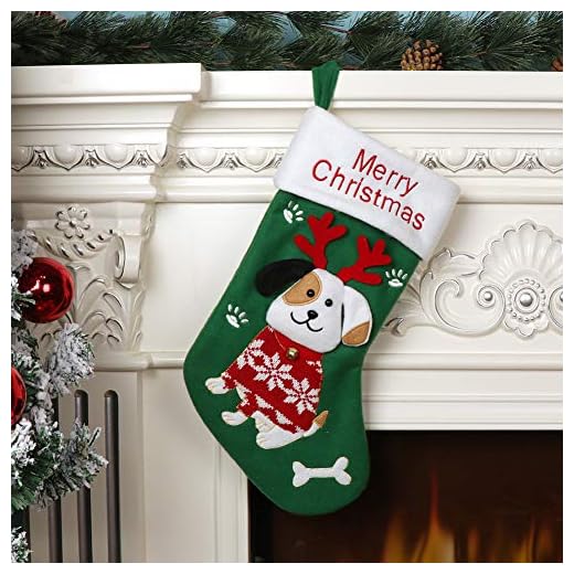 JFBUCF Chaussettes de Noël de grande taille, cadeaux et décoration pour les vacances en famille, décoration de fête de Noël, motif chien, arbre de Noël à suspendre - Vert