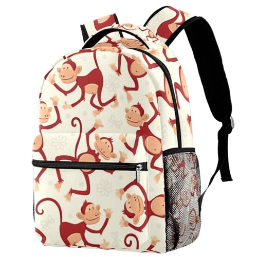 Sac à dos d'école imprimé singe multicolore de 29.4x20x40cm pour adolescents