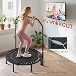 Soozier 40" Foldable Mini Trampoline, Rebounder Trampoline for Adults with Adjustable Foam Handle and Resistance Bands, Fitness Rebounder for Indoor Outdoor Workout, Max Load 330 lbs - Image 3