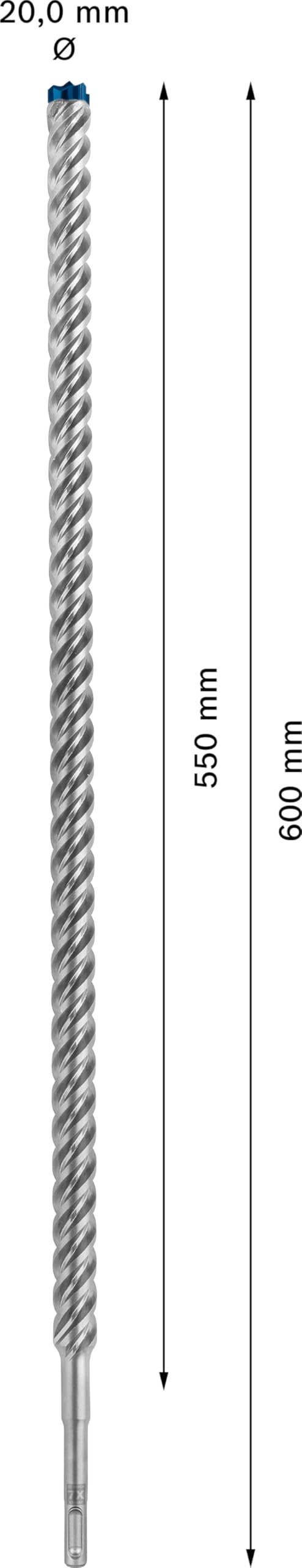 Bosch Professional 1x Broca para martillo Expert SDS plus-7X (para Hormigón armado, Ø 20.00 x 600 mm, accesorios Martillo perforador rotativo)