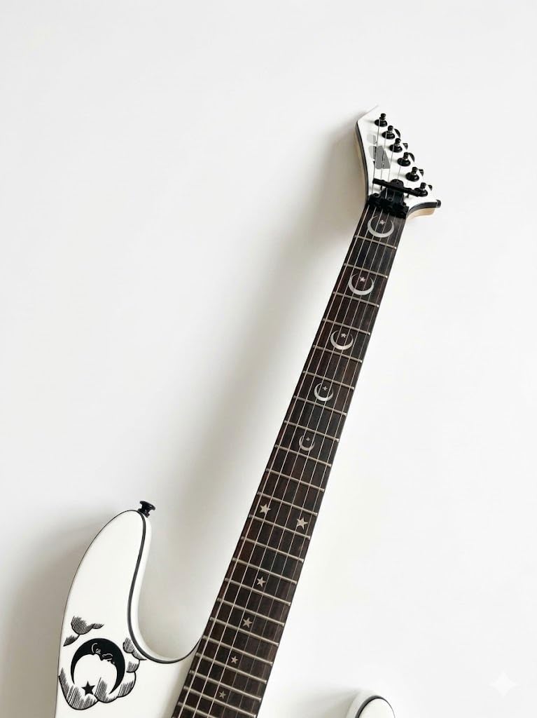 Chitarra elettrica a corpo solido, grafica White Occult Spirit Board con doppio humbucker e tremolo di bloccaggio, 6 corde a grandezza naturale for heavy metal (Guitarra Eléctrica)