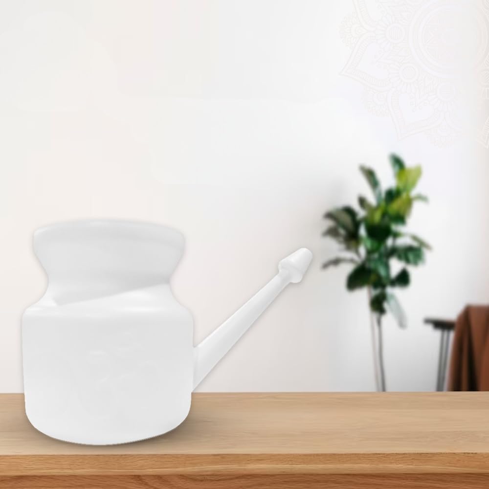 Luvottica Jal Neti Pot for Sinus care, Nose Irrigation and Cleaning | Respiratory Health Tool I Hygeine I Plastic | Travel-Friendly Neti Pot I 400ml White