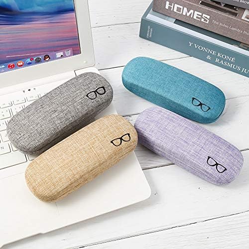 FRIUSATE 4 Pack Hard Shell Eyeglasses Case, Linen Fabrics Large Sunglasses Case Concise Glasses Protective Case (Random Color)