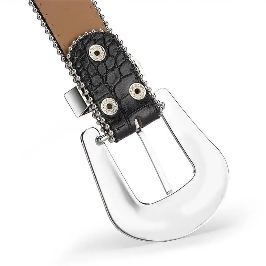 Cinturón de piel suave con diamantes de imitación para mujer, estilo casual, con tachuelas, para fiesta de graduación