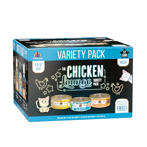 Weruva Wet Cat Food, The Chicken Lounge Paté Variety Pack, 5.5oz Can, Pack of 12