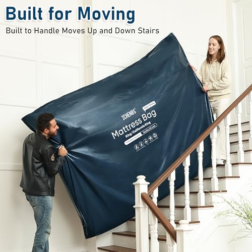 Image of ZCHENBS - King Mattress Bags for Moving, Waterproof Storage Bag with Zipper, Heavy-Duty 5 Mil Ultra-Thick California King Mattress Protector Cover for Moving, Reusable (Solid /Black, 1 Pack)