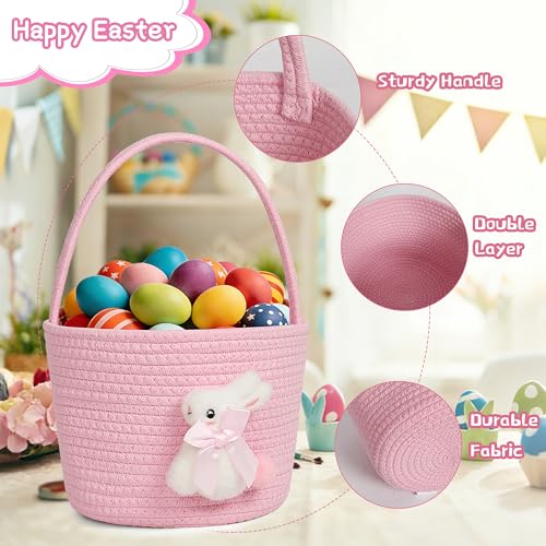Image of Pink Easter Basket, Bunny Easter Baskets for Kids, Baskets with Handle for Gifts Empty, Bunny Egg Hunting, Basket Stuffers Essentials