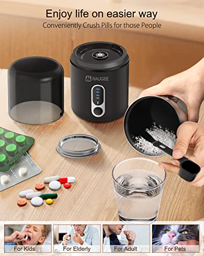 Electric Pill Crusher,Raugee Cordless Electric Pill Grinder Extremely Fine Powder For Small And Large Medication And Vitamin Tablets Grind Pulverizer Multiple Pills Cutter With Removable Metal Cup #TOP4