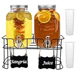 Galssmagic 1 Gallon Glass Beverage Dispenser with Stand,2 Pack Glass Drink Dispensers for Parties, Water Juice Lemonade Dispensers