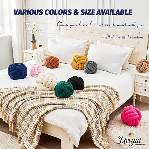 Image of Uvvyui Knot Pillow Ball, Soft Home Decorative Pillows, Round Throw Pillow, Handmade Knotted Plush Pillow, Round Boucle Pillow Cushion (14 Inches Navy)