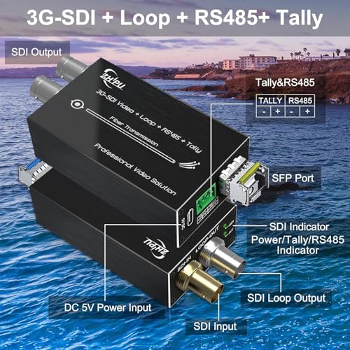 Image of Mini 3G-SDI Fiber Extender 1080P&60HZ, SDI Over Fiber Optical Converter, Include SFP Module, Long Transmission Up to 20 km with RS485, Tally, Loop Output