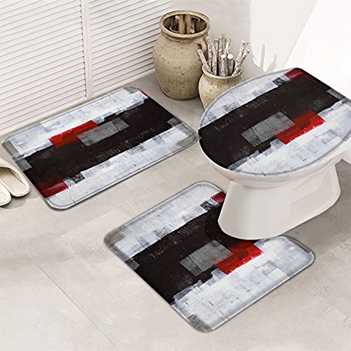 Queenker Badezimmerteppich-Set, 3-teilig, WC-Deckelbezug, WC-Vorleger und WC-Deckelbezug, geometrische abstrakte… – Bild 3