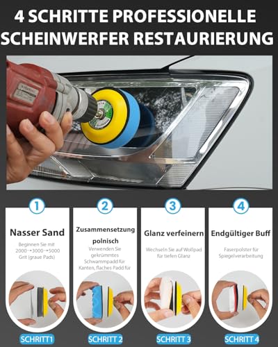 78Stück Polieraufsatz Akkuschrauber Set, 30/50/80mm Auto Politur Set mit Polierschwämmen, Polierpads und Nassschleifpapier (2000-5000), Dremel Schleifaufsätze für Scheinwerfer Aufbereitung Metall Holz