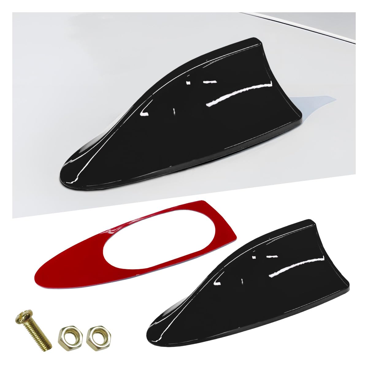 ZIMISI Car Shark Fin Antenna Cover, Plastic Auto Top Roof Mount Antenna Cover Replacement with Adhesive Tape, Universal Auto Signal Roof Aerial Decoration Accessories for Car SUV Truck (Black)
