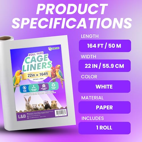 Image of HA SHI Bird Cage Liners - Non-Toxic, Ink-Free Newsprint Paper for Parrots & Small Animals (164 ft Roll - 22 inch Wide (Trim-to-Fit)) | Roll-type cage liner, 22 in wide x 164 ft, ink-free newsprint. Trim to any length for birds and small pet enclosures.