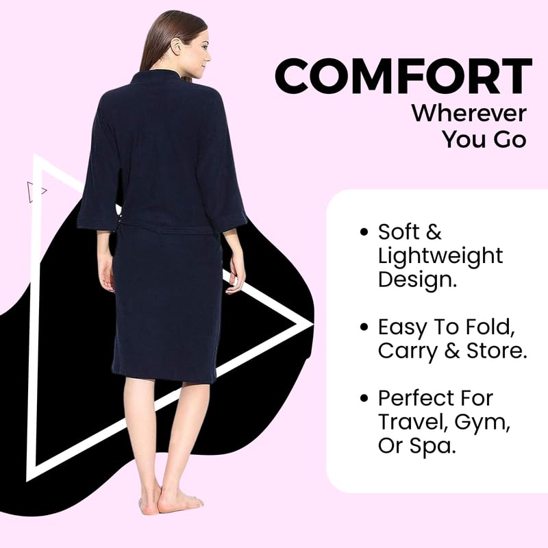 FILMAX® Originals Unisex 100% Cotton Towel Terry Solid Long Sleeve Bath Gown for Swimming, Beach, Party, Spa Bathrobe (FX1-5402_Navy Blue_XXL) 2
