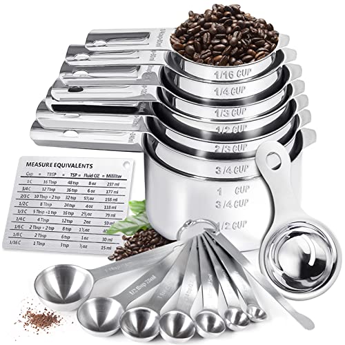 Stainless Steel Measuring Cups And Measuring Spoons Set With Magnetic Measurement Conversion Chart/Egg Separator/Level, Stackable Kitchen Gadgets Measure Tools For Liquid & Dry Measuring #TOP5
