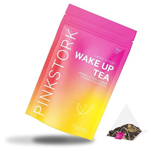 Pink Stork Té despertar cítricos de hierbas refrescante y energizante té negro orgánico con cafeína natural té de hierbas Ashwagandha hoja de