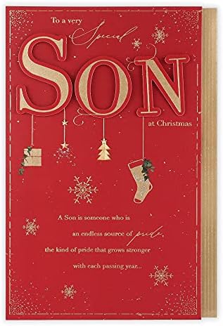 Clintons: Son Lettering With Hanging Icons Christmas Card, Multi-Colour, 171 x 260, 1182050