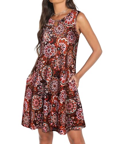 Image of Summer Dresses for Women 2026 Casual Sleeveless Sundress Floral Loose Fit Beach Cover Up with Pocket