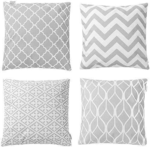 TIDWIACE Gris Fundas de Cojines 45 x 45 cm, Juego de 4 Lino Cojines Decoracion,Fundas de cojín Decorativas Suaves y Transpirables para Sofá,Dormitorio y Sala de Estar,con Cremallera Oculta