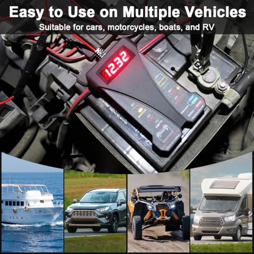 Image of STHIRA 12V Digital Car Alternator Battery Tester LED Display Status Indicators Alligator Clips Reverse Polarity Protection Quick Diagnostics for Cars Motorcycles Boats Battery Voltage Meter
