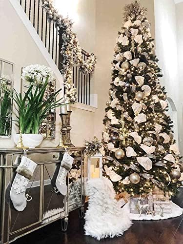 HusDow White Christmas Tree Skirts, 30inch Faux Fur Flurry Xams Tree Skirt Tree Base Cover Mat for Xmas Holiday Decorations Tree Ornaments