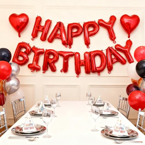 Image of Red Happy Birthday Balloon Banner -16 Inch Mylar Foil Letters Balloons, Reusable Birthday Decorations and Party Supplies, Suitable for Men and Women's Birthday Decorations，Party Backdrop