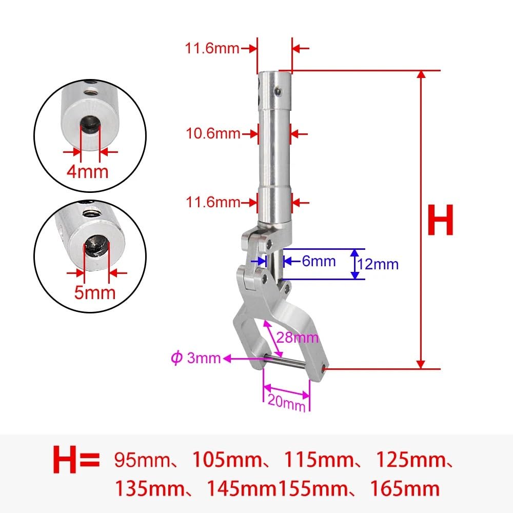 Tren de Aterrizaje con amortiguación RC, trípode aleación Aluminio CNC absorción Impactos, Orificio 4 mm/5 mm for Modelo avión 2-4 kg(D 5.0mm- H145mm)