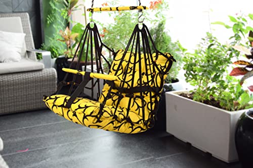 Image of BOFFLE Cotton Swing Chair for Kids Baby's Children Folding and Washable1-6 Years with Safety Belt /Home,Garden Jhula for Babies|Swing for Kids | Seat and Back Side 16x16 inch (Yellow WEL)