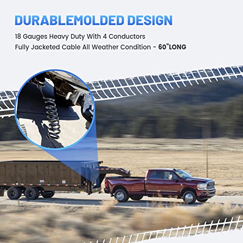Mecmo Trailer 4-Way Flat Wire Extension 5 Feet 60'' Stretchable Coiled Cable, 4 Pin Male & Female Trailer Coiled Adapter, 18-Guage Heavy Duty Jacketed Cable Trailer Lighting Extension - 5Ft/60 Inch #TOP5