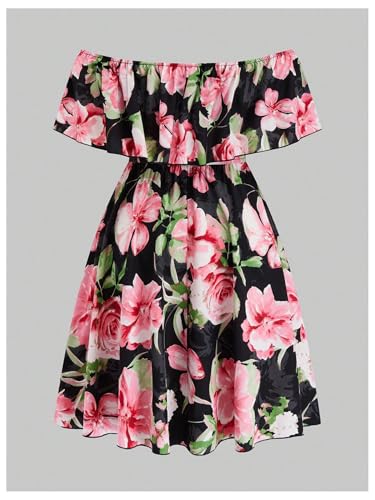 Image of WDIRARA Women's Plus Size Floral Print Ruffle Off The Shoulder Dress Boho Short Sleeve A Line Flowy Dresses